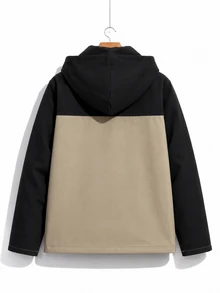 SHEIN 青少年男孩梭織連帽撞色防風外套，戶外運動夾克 - 卡其色 - 查看 2