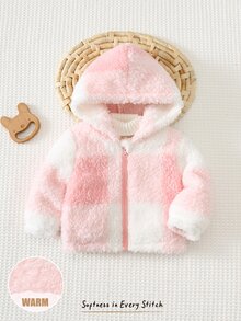 Cozy Pixies 新生女嬰格紋圖案保暖內裡加厚連帽長袖前開襟外套 - 粉色 - 查看 7