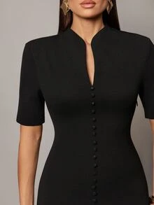 Silquee Women's Button-Up Elegant Dress Suitable For Daily Commute - Black - View 8