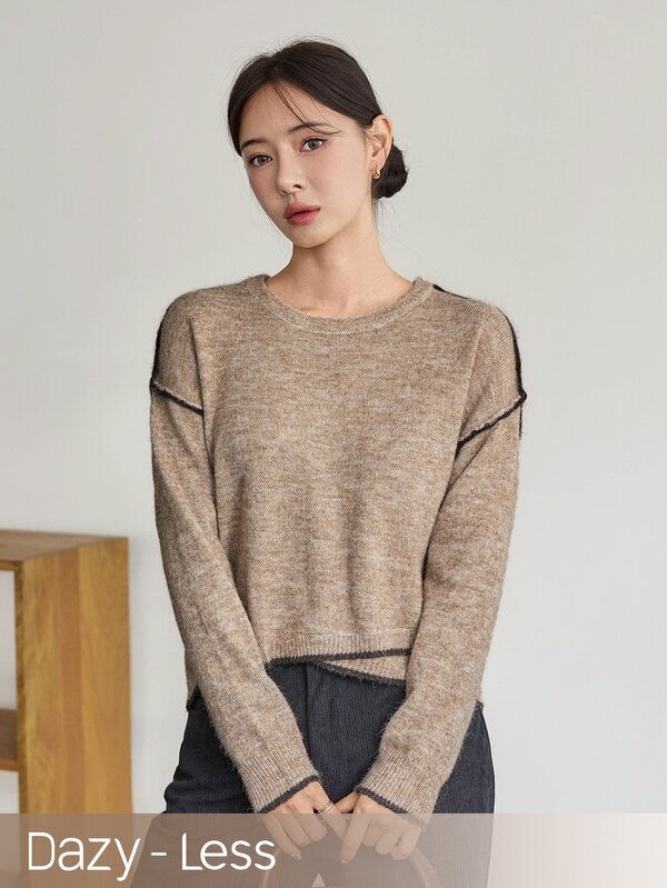 Dazy-Less Women's Colorblock Versatile Asymmetrical Hem Long Sleeve Sweater