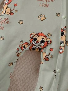 SHEIN 2件組嬰兒男女通用長袖卡通熊印花新生兒連身衣，適合春夏秋冬日常穿著、生日派對、拍照紀念 - 橄欖綠 - 查看 4