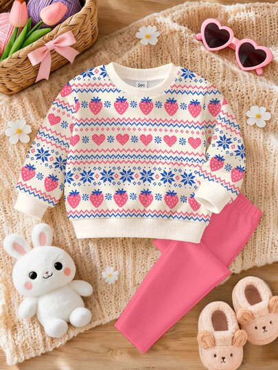 Baby Girl Heart & Floral Print Sweatshirt & Leggings
