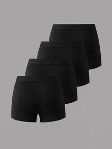 SHEIN Celana Dalam Boxer Anak Laki-Laki Remaja (Tween Boy) Sederhana, Nyaman, Kasual, Pinggang Elastis, Ramah Kulit, Isi 4 Buah - Hitam - View 2