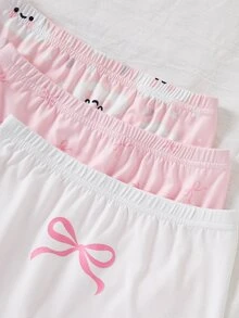 6pcs/Set Girls Pink Bow & Heart All-Over Print Lace Trim Sweet Cute Comfortable Casual Camisole & Bikini Panty Lingerie Set Autumn Winter - Multicolor - View 5