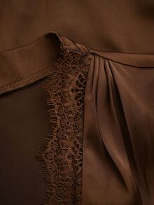 SHEIN Women's Elegant Brown Lace Long Sleeve Blouse - Coffee Brown - View 7