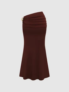 Sweetra Women's Elegant High-End Charming Fashion & Metal Buckle Design & Same Color Comfortable Milk Silk Red-Brown 2 Pieces Set - Brown - View 5