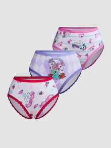 Chillnights My Little Pony X SHEIN 3pcs Cartoon Print Lace Patchwork Triangle Panties Set - Multicolor - View 1