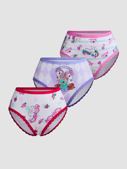 Chillnights My Little Pony X SHEIN 3pcs Cartoon Print Lace Patchwork Triangle Panties Set