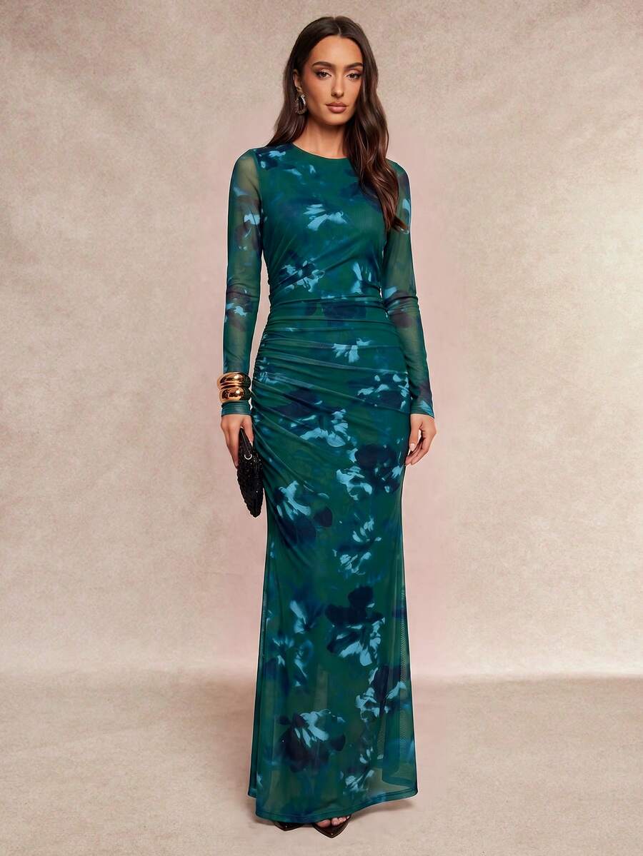 Silquee Women's Elegant Party Bar Dinner Night Floral Print Dress Fall - Green - View 1