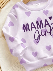 Lila, süßer Herz-Buchstaben Mama'girl❤, Baby Mädchen lässig bequem weich dick warm Rundhals Langarm Sweatshirt & Leggings, geeignet für Herbst/Winter Alltag, gemütliche Saison, stilvolles Baby Mädchen - Verschiedenfarbig - Übersicht 5