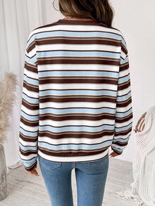 SHEIN LUNE Striped Print Drop Shoulder Sweatshirt - White - View 2