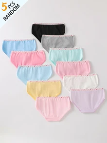 SHEIN 5件組隨機混色糖果色極簡時尚女孩三角內褲，柔軟舒適 - 彩色 - 查看 2