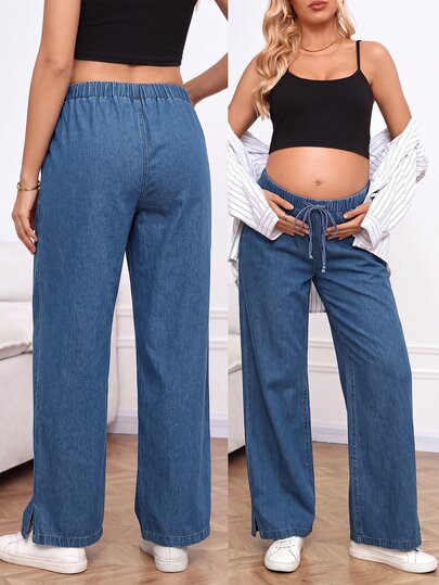 SHEIN Maternity Casual Washed Straight Leg Jeans Cowgirl Outfits For Women Fall/Winter Concert