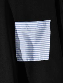 GlowEve CURVE Pullover Wanita Ukuran Besar Musim Gugur/Dingin dengan Motif Garis-Garis Blok Warna, Leher Bulat, dan Satu Saku Samping; Menampilkan Gaya Kasual dan Minimalis untuk Musim Gugur. - Hitam - View 5