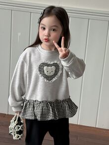 DAZY Sweatshirt Bayi Perempuan (Leher Bulat) Lengan Panjang Motif Kotak-kotak Patchwork Musim Gugur - Grey - View 1