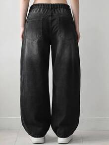 Dazy Plus Vintage Washed Distressed Loose Street Casual Versatile Black Long Denim Jeans Autumn New - Black - View 2