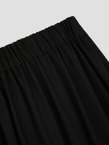 Sweetra Plus Size Colorblock Patchwork Eyelet Trim Long A-Line Skirt Fall - Black - View 5