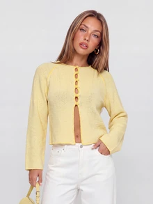 Avantive Sweater Kasual Wanita Warna Polos, Musim Gugur - Kuning - View 8