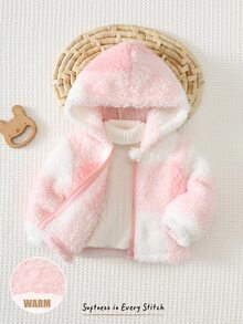 Cozy Pixies 新生女嬰格紋圖案保暖內裡加厚連帽長袖前開襟外套 - 粉色 - 查看 2