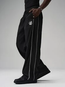 STYNVO Men's Colorblock Striped Straight Leg Sweatpants - Black - View 5