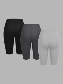 SHEIN EZwear 3件裝純色單車短褲 - 彩色 - 查看 2