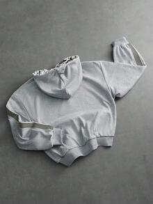 SHEIN Teen Boys Colorblock Plush Hooded Sweatshirt - Grey - View 2