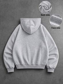 SHEIN 青少年男款休閒純色淺灰色寬鬆連帽衛衣 - 彩色 - 查看 2