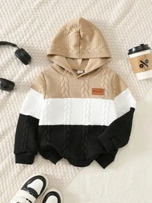 SHEIN 小男孩對比色落肩長袖休閒衛衣，秋冬款 - 彩色 - 查看 3