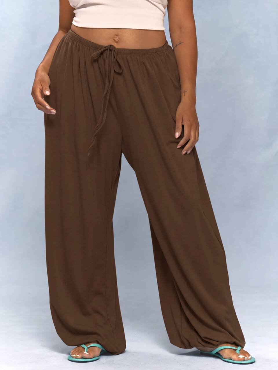 Plus Size Jersey Loose Fit Cuffed Trousers Summer Vacation Holiday Elegant Girly Everyday Cute Soft Social