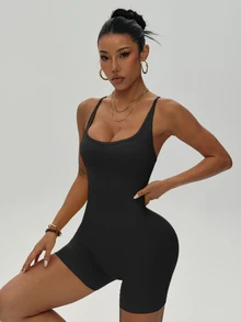 Dewbera Dewbera 女款無縫瑜伽運動連身褲，春夏款，露背設計 - 黑色 - 查看 7
