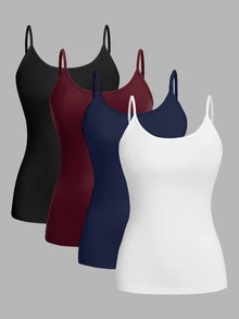 Solflare 4 piezas Top de tirantes cuello redondo liso talla grande - Multicolor - Ver 1