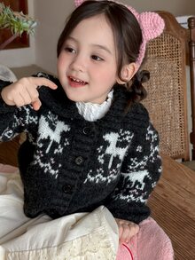 DAZY Atasan Rajut Lengan Panjang Gaya Korea Warna Kontras untuk Bayi/Balita (Perempuan), Musim Gugur/Dingin - Hitam - View 1