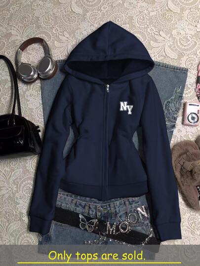 IslaSuriya Sudadera para mujer, Sudadera ajustada para mujer, Sudadera casual para mujer, Adecuada para uso diario, Sudadera con capucha y cremallera para mujer, Tops de otoño/invierno para mujer, Últimos tops para mujer, Sudadera con estampado de Nueva York
