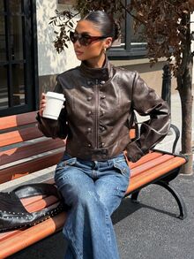 Muchica Women's Autumn New Vintage Washed Double-Breasted Design PU Leather Jacket For Going Out, Streetwear, Y2K,Fall Clothes For Women - Black - View 5