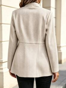 SHEIN LUNE Women's Plus Size Pocket Decor Long Sleeve Elegant Smart Jacket, Fashionable New Style Fall Wear, Suitable For Daily Wear, Travel, Office Formal Grey - Apricot - View 3