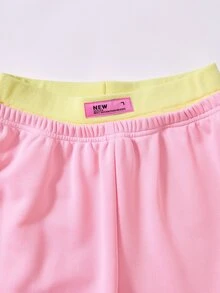 SHEIN 少女休閒百搭居家服 北歐風舒適針織圓領無袖短版背心 + 對比色雙腰帶運動長褲套裝 - 黑色 - 查看 5