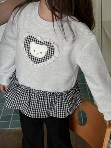 DAZY Sweatshirt Bayi Perempuan (Leher Bulat) Lengan Panjang Motif Kotak-kotak Patchwork Musim Gugur - Grey - View 5