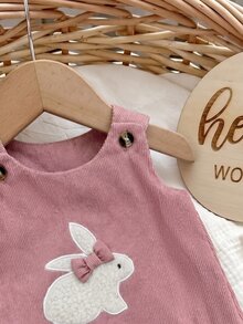 SHEIN Newborn Baby Girl Cute Casual Versatile Pink Rabbit Pattern Dress - Pink - View 4
