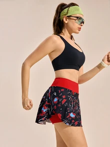 Exploreva Colorblock Print High Waist Sports Skort - Multicolor - View 6
