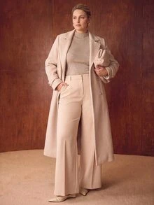 MOTF PREMIUM PLUS SIZE WOMEN'S COMMUTER VERSATILE SOLID COLOR FUNNEL NECK SWEATER - Apricot - View 4