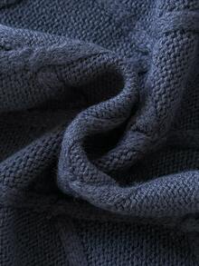 SHEIN 女童手工刺繡麻花格紋針織落肩短版套頭毛衣，柔軟舒適，適合日常穿著、外出、旅行、度假、居家、玩樂、萬聖節與聖誕節 - 藏蓝色 - 查看 4