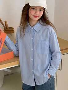 Hapijoa 青少年女孩秋季服飾 青少年女孩) 翻領短袖襯衫 夏季 - 藍色 - 查看 7