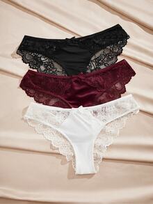 Charlaine Low Waist Lace Panties (3pcs/Pack) - Multicolor - View 1