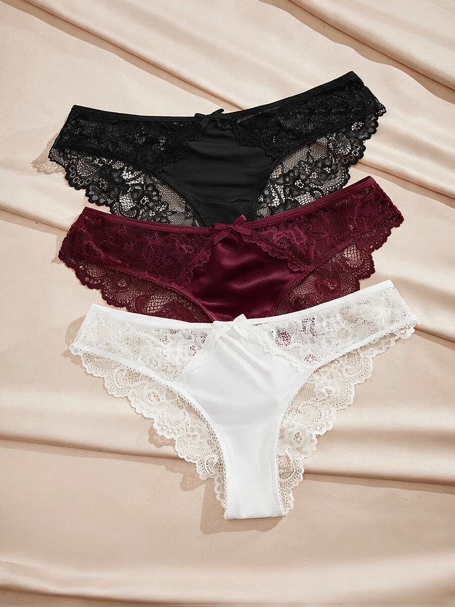 Charlaine Low Waist Lace Panties (3pcs/Pack) - Multicolor - View 1