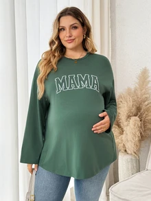 Plussiva ملابس علوية رضاعة للأمومة بمقاس كبير مطبوعة بحروف - أخضر - مشاهدة 2