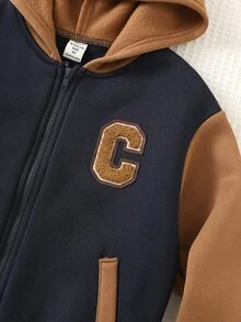SHEIN Kids Young Boy Casual Versatile Colorblock Thick Hooded Autumn Winter Jacket - Multicolor - View 6