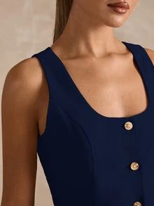 SHEIN BAE 女款時尚性感純色露背背心 - 藏蓝色 - 查看 8
