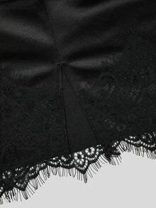 Sweetra Plus Size Autumn/Winter Elegant Sexy Satin Fitted Ruched Lace Patchwork Bodycon Mini Skirt - Black - View 7