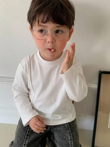 Hapijoa 嬰兒男童夏季圓領素色休閒短袖上衣 - 白色 - 查看 3