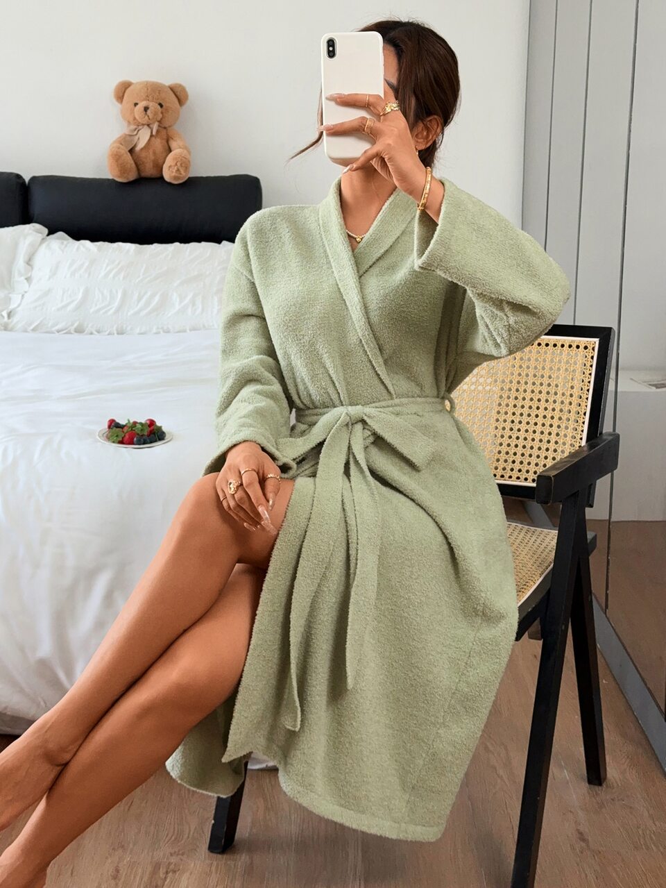 Winter Elegant Solid Color Knitted Knit Loose Fit Women's Robe